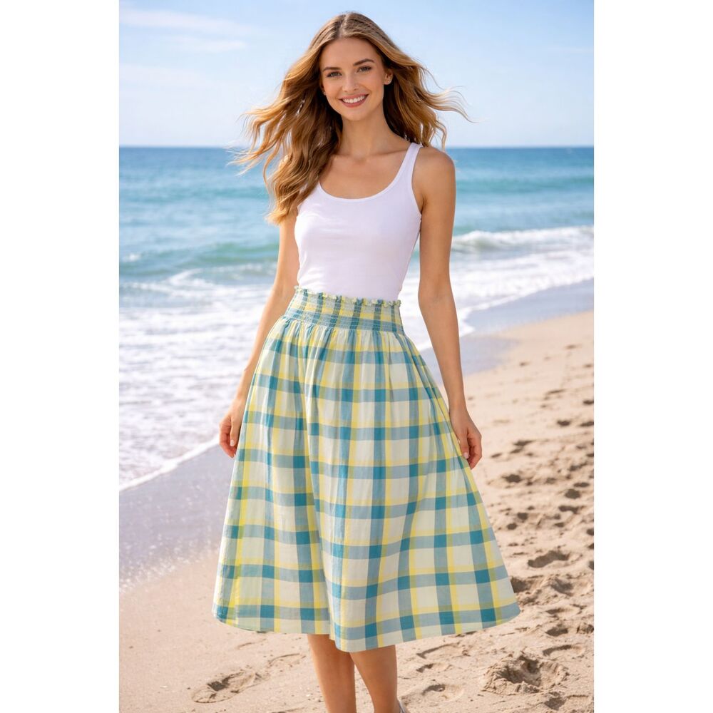 a.n.a. Women’s Skirt Plus XXL Plaid Elastic Waist Pockets Easy Care Casual Green